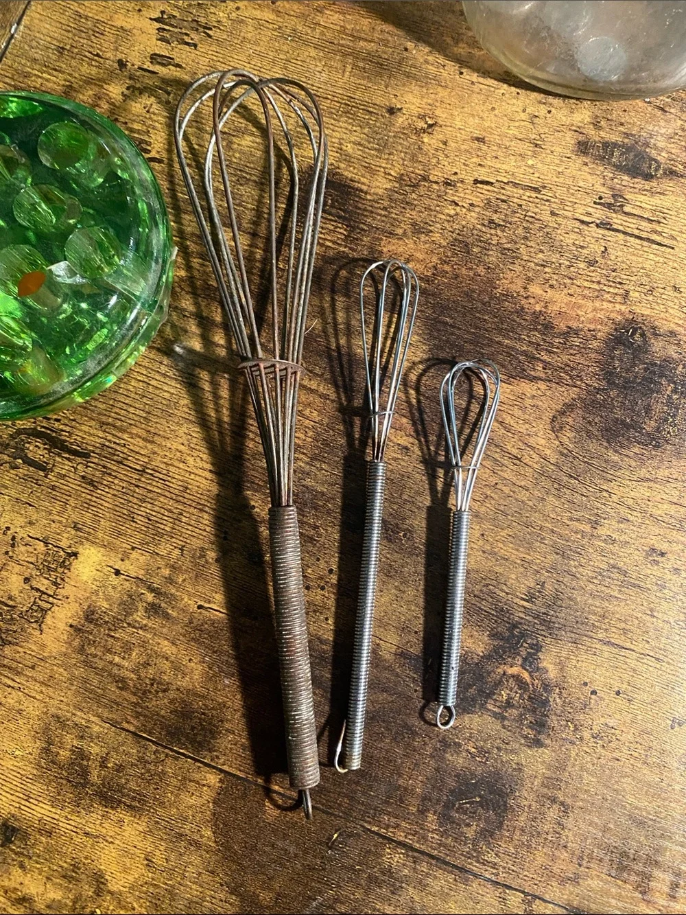 Vintage Kitchen Utensil Set in Silver with Clear Glass Holder